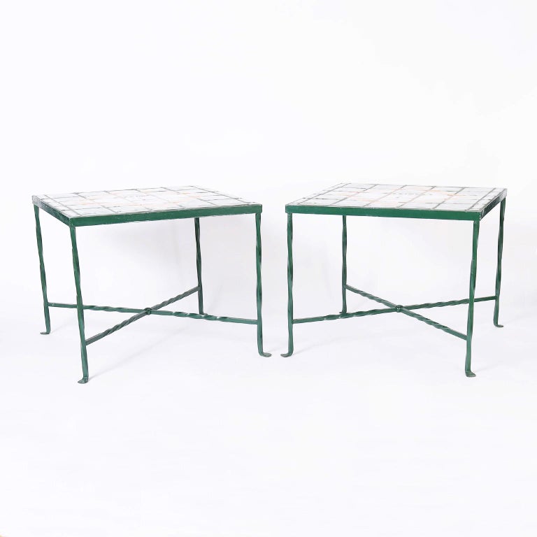 Pair of Italian Tile Top Tables with Palm Trees For Sale at 1stDibs