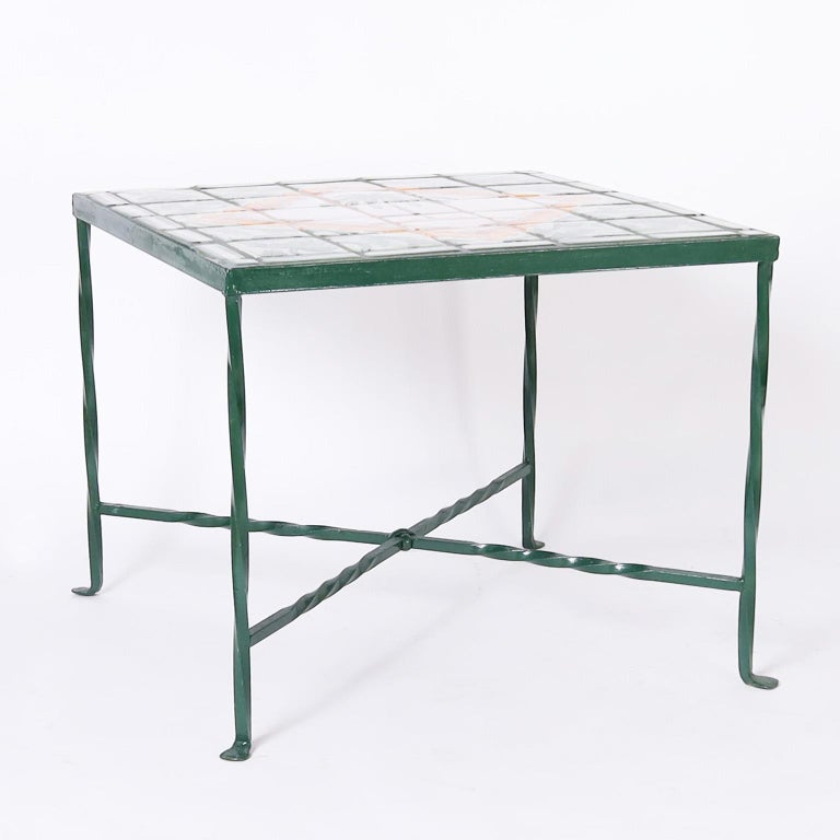 Pair of Italian Tile Top Tables with Palm Trees For Sale at 1stDibs