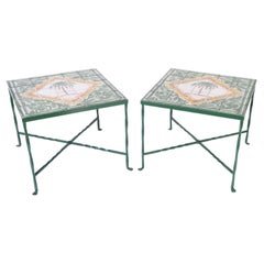 Pair of Italian Tile Top Tables with Palm Trees