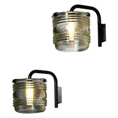 Pair of Italian Tito Agnoli glass wall lights from the 1960s