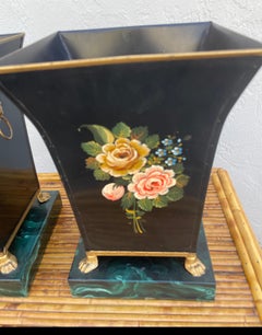 Vintage Italian Tole Cachepots with Lion Head Pulls, 1980s