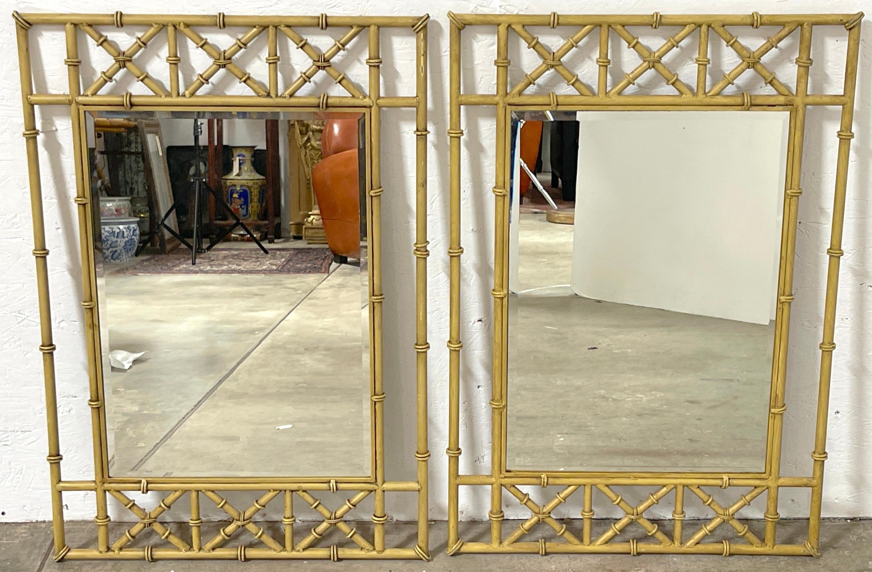 Mid-Century Modern Pair of Italian Tole Faux Bamboo Mirrors  For Sale