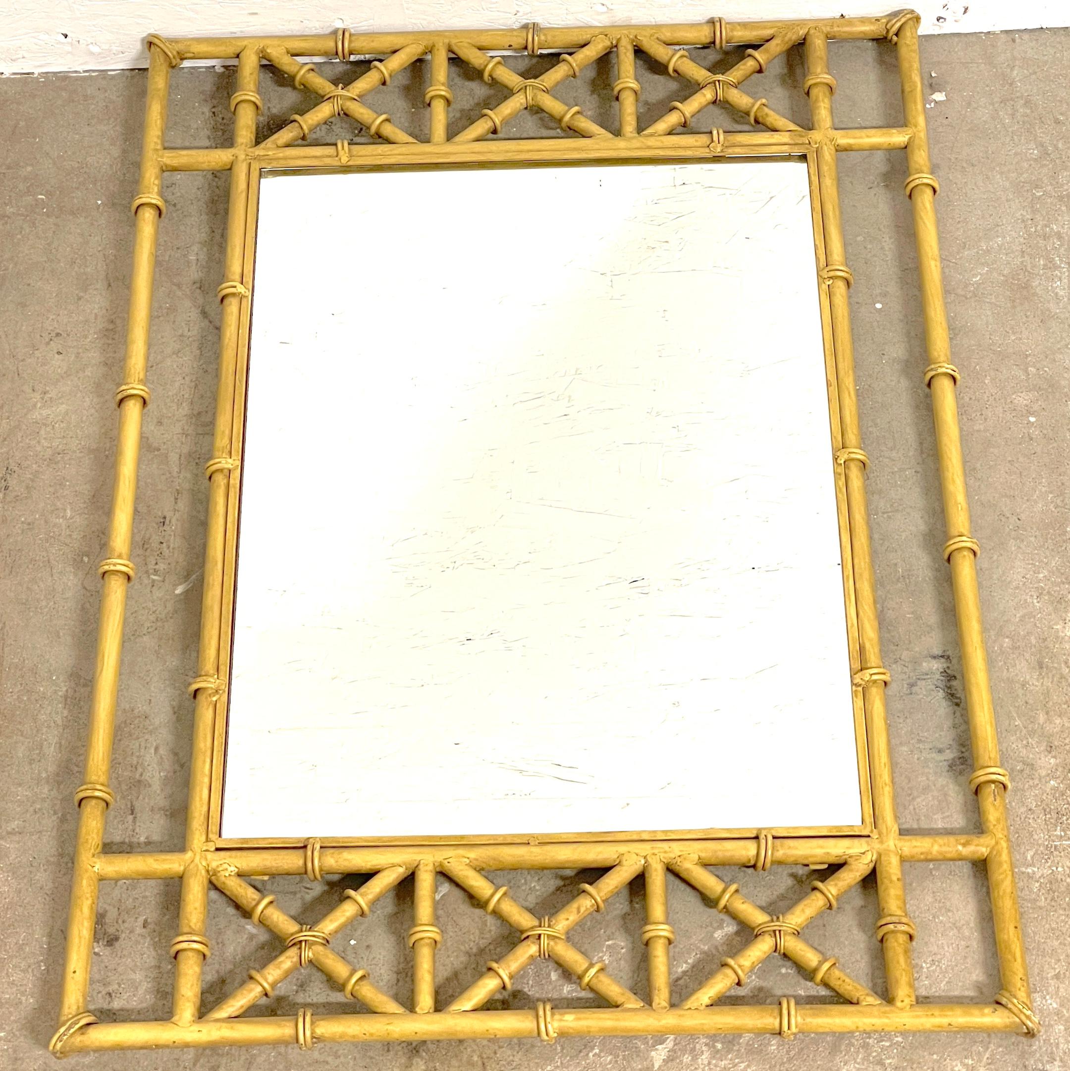 Polychromed Pair of Italian Tole Faux Bamboo Mirrors  For Sale