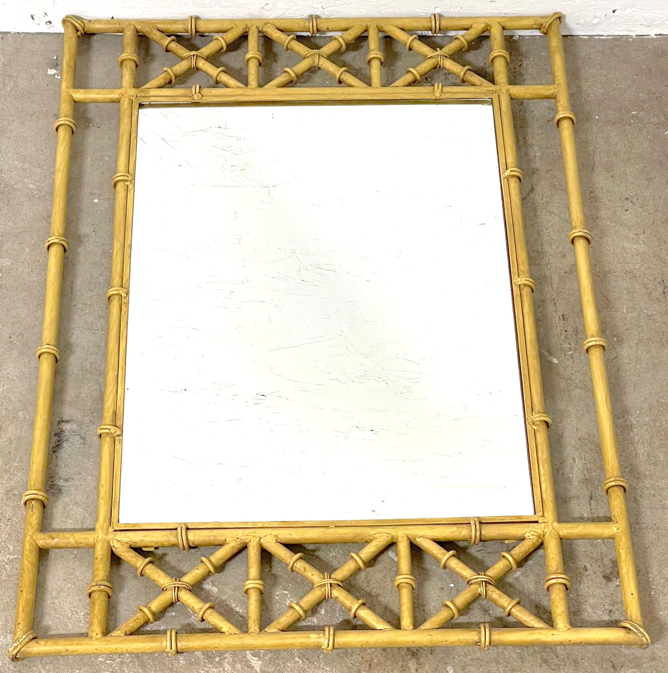 Pair of Italian Tole Faux Bamboo Mirrors  In Good Condition For Sale In West Palm Beach, FL