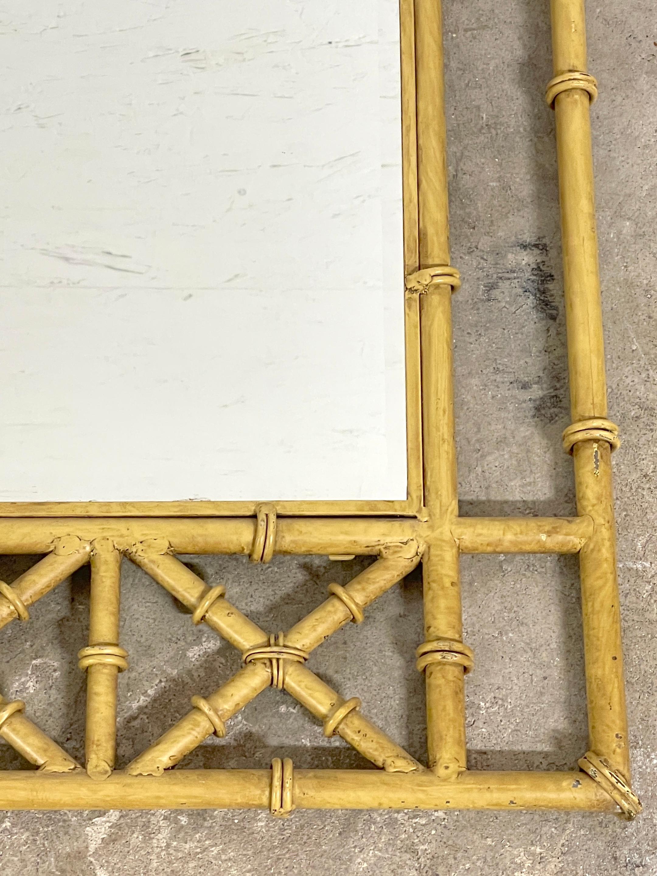 Metal Pair of Italian Tole Faux Bamboo Mirrors  For Sale