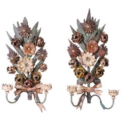 Pair of Italian Tole Floral Wall Sconces