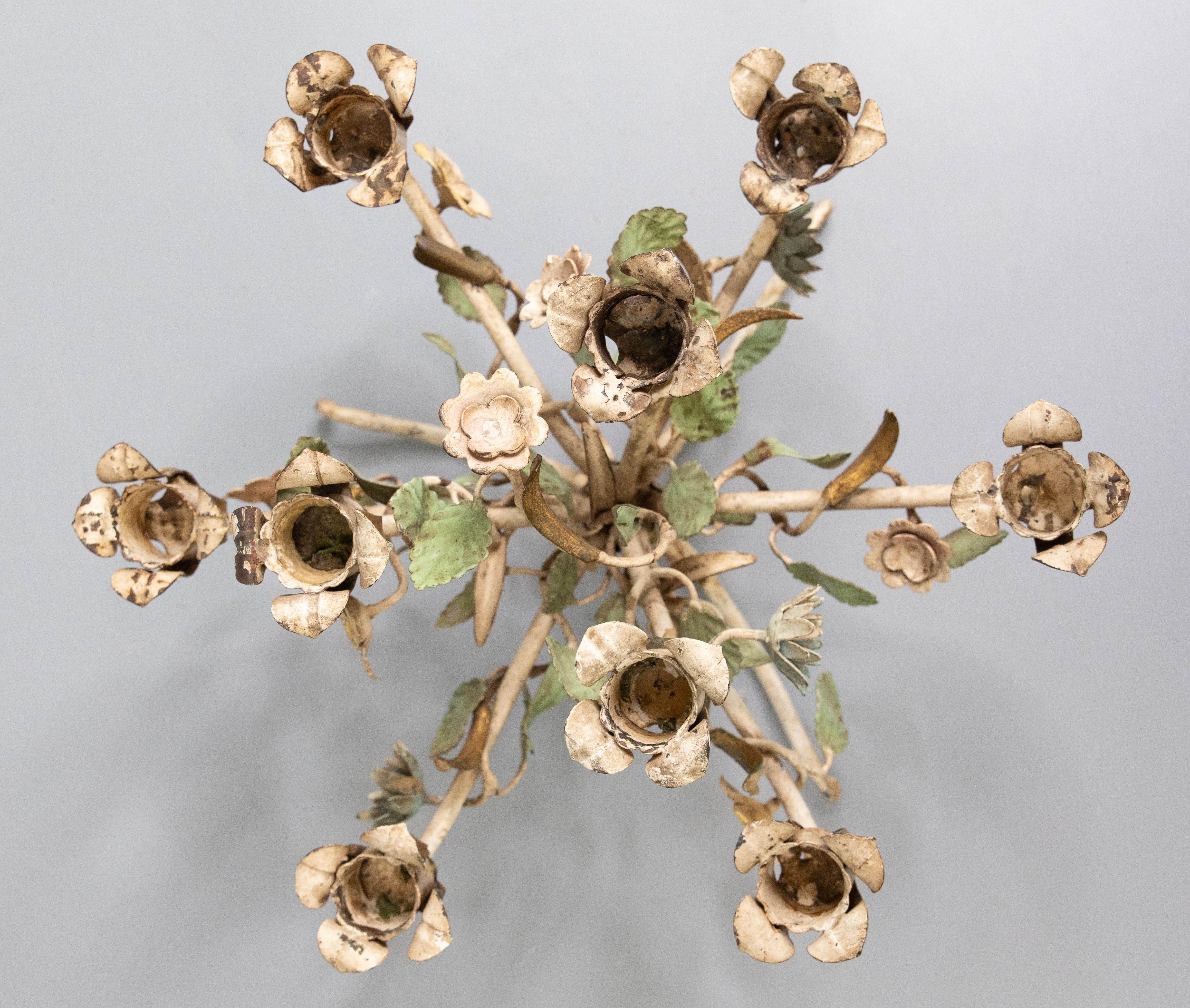 Pair of Italian Tole Floral Wildflowers Candelabras Centerpieces, circa 1950 For Sale 3