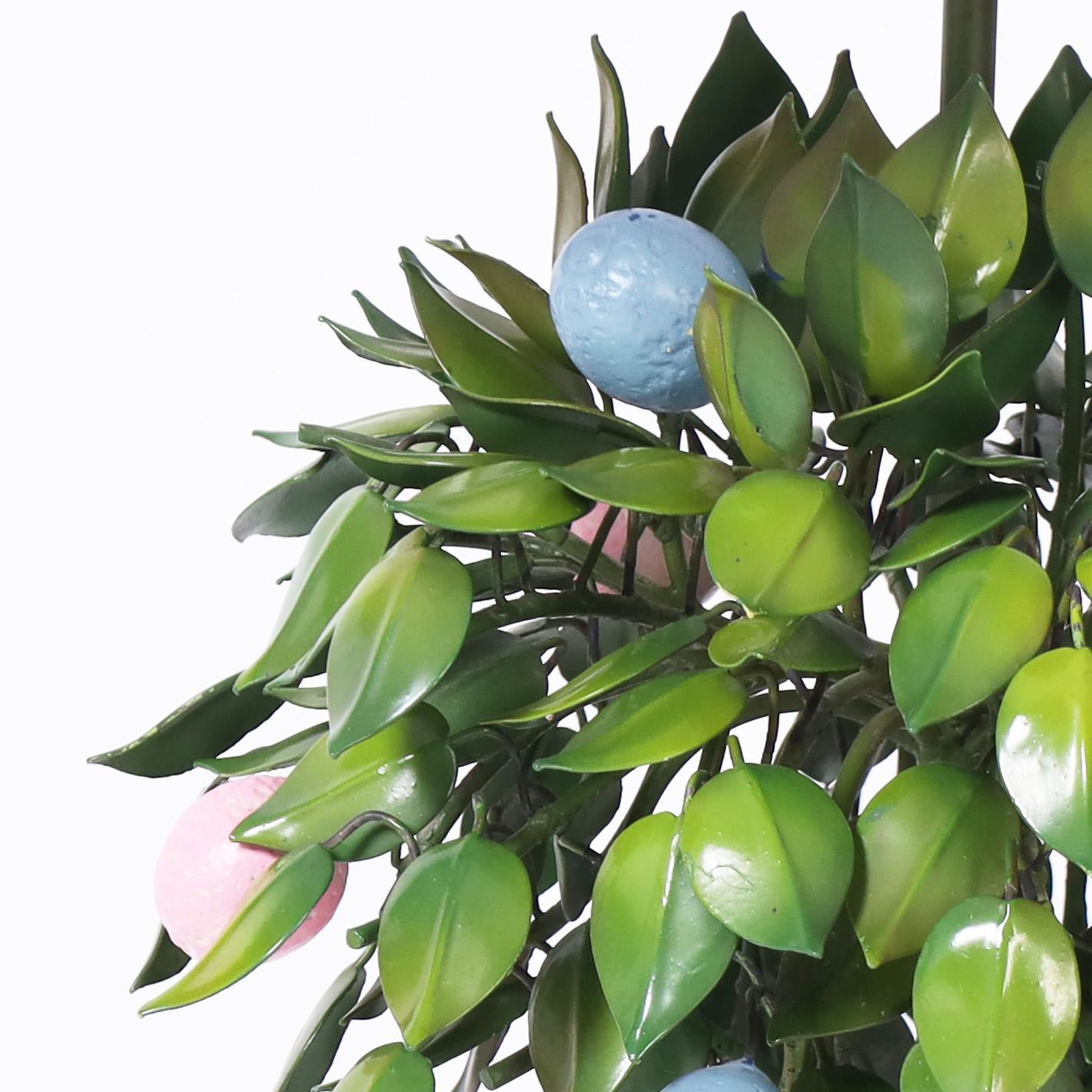 20th Century Pair of Italian Tole Fruit Tree Table Lamps For Sale