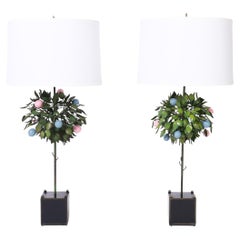 Pair of Italian Tole Fruit Tree Table Lamps