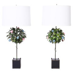 Vintage Pair of Italian Tole Fruit Tree Table Lamps