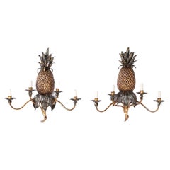 Vintage Pair of Italian Tole Pineapple Wall Sconces