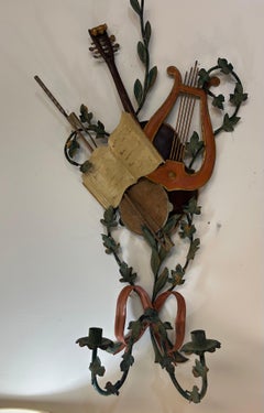 Pair of Italian tole sconces with lyre  and violin
