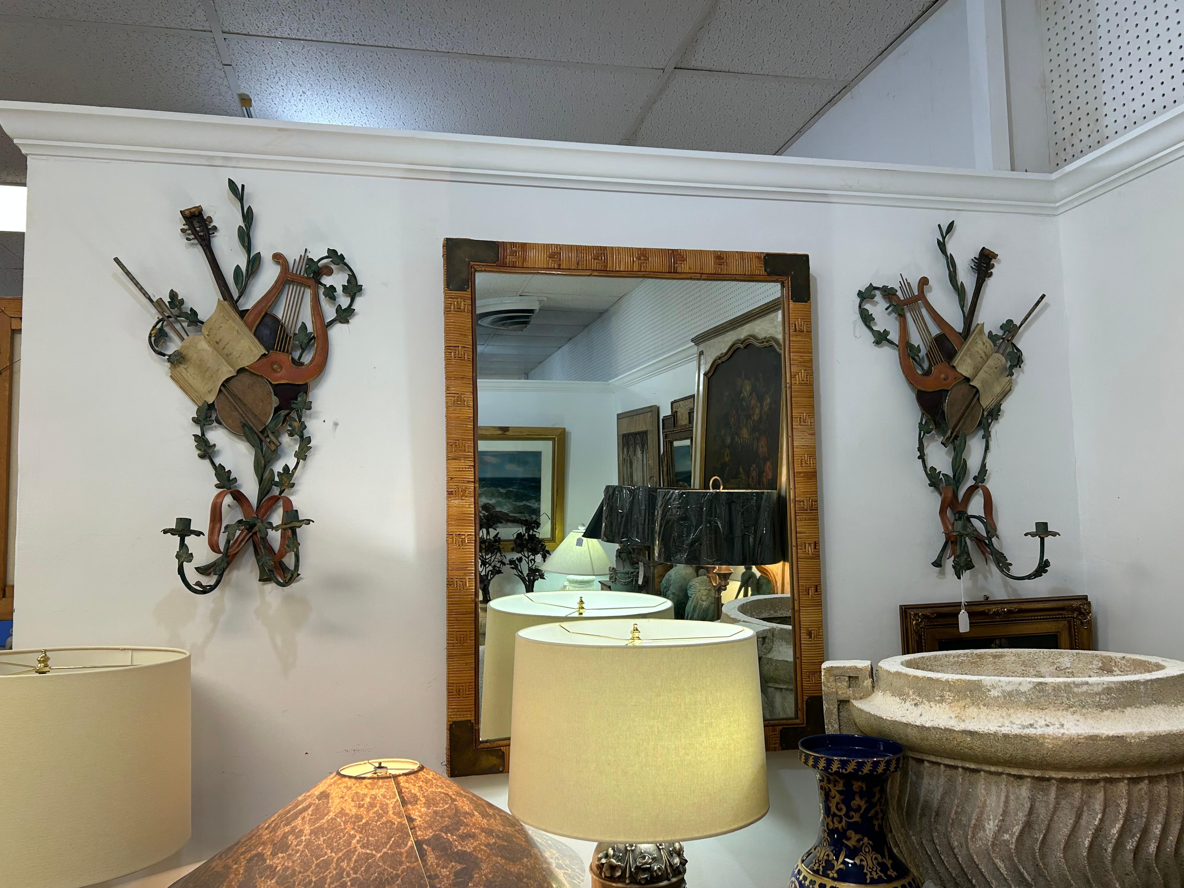 Pair of Italian tole sconces with lyre  and violin For Sale 1