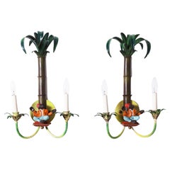 Pair of Italian Tole Wall Sconces with Monkeys
