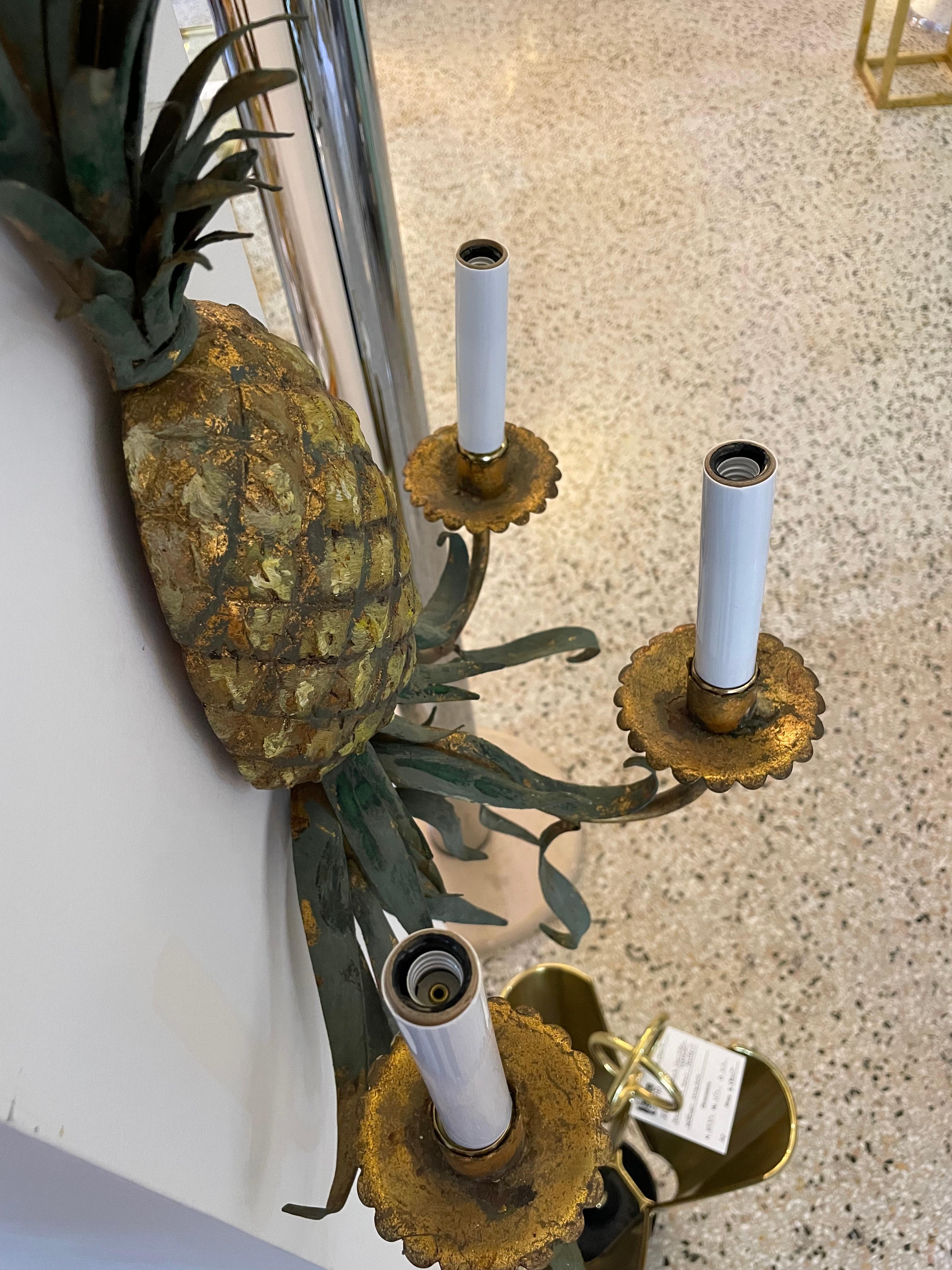 Pair of Italian Toleware Pineapple Sconces For Sale 4