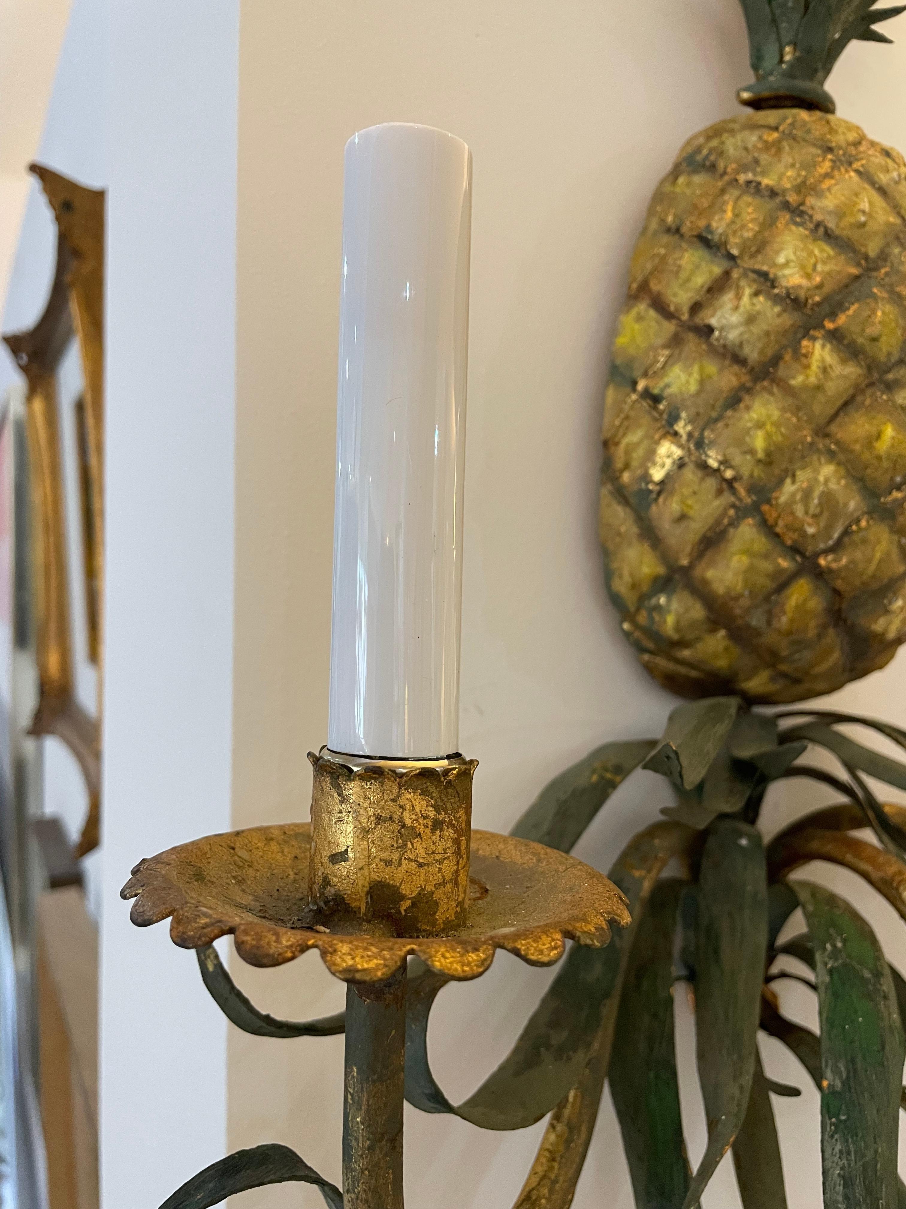 Pair of Italian Toleware Pineapple Sconces For Sale 10