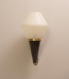 Pair of Italian Torch Wall Sconces in Brass and Glass
