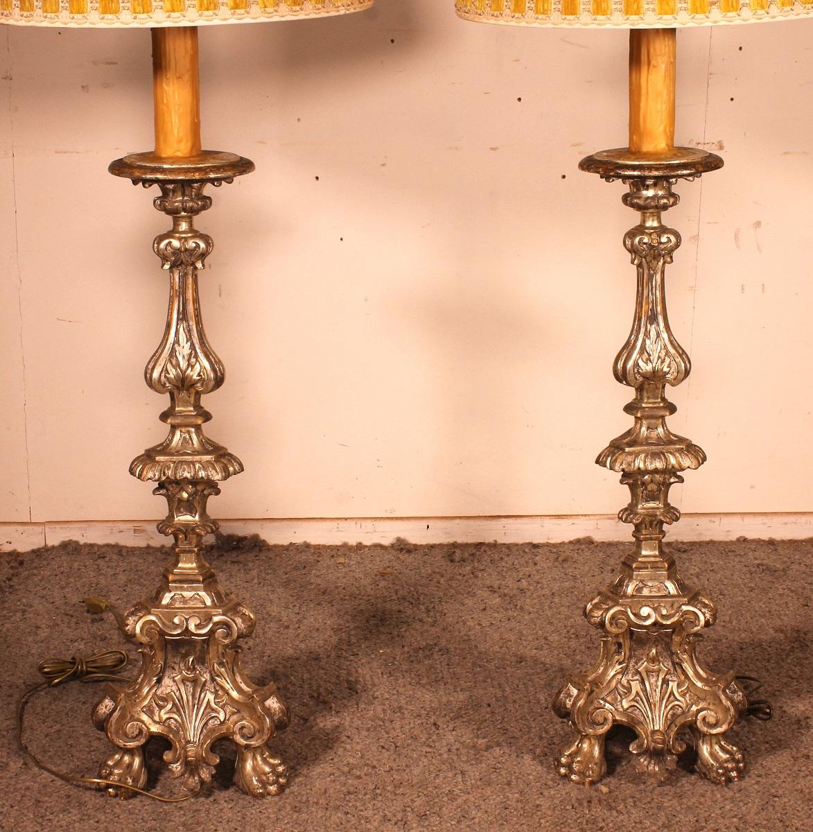 A rare pair of early 19th century silver wood torchieres from Italy.
Superb Italian Louis XV style work in carved wood.
Very good quality of carving and in magnificent condition T
The torchieres have been electrified by us and are ready to