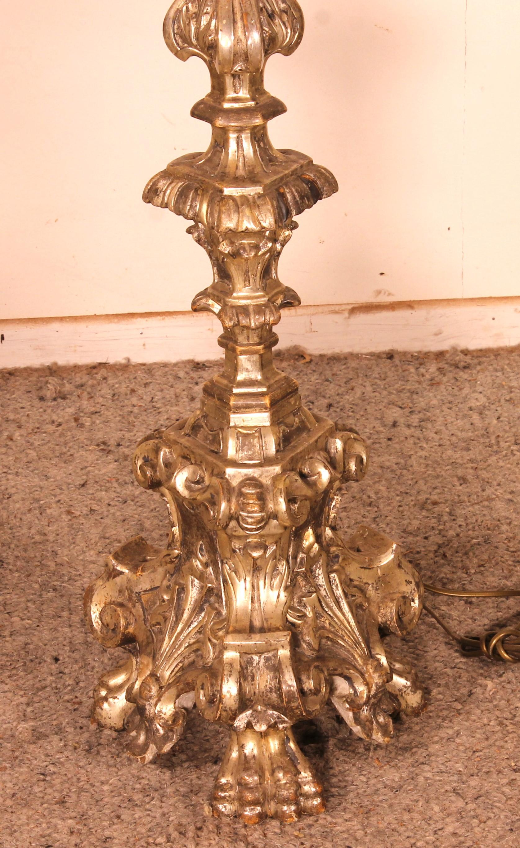 Pair of Italian Torcheres in Silver Wood Early 19th Century For Sale 1