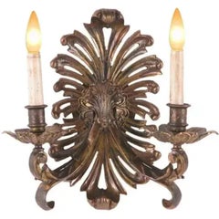 Pair of Italian Traditional 2-Light Wall Sconces – Fretwork Plume Design