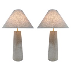 Pair of Italian Travertine and Brass Table Lamps