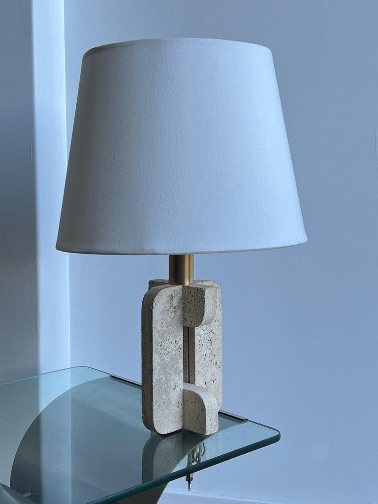 Pair of Italian Travertine Base and Brass Table Lamp by Fratelli Mannelli For Sale 6