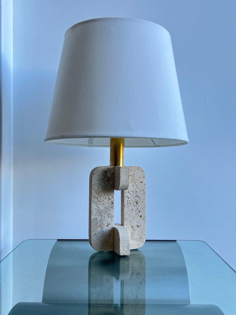 Pair of Italian Travertine Base and Brass Table Lamp by Fratelli Mannelli For Sale 8
