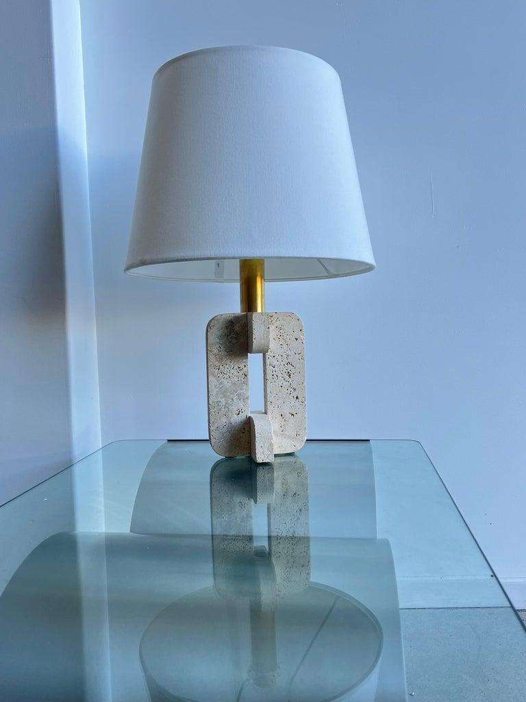 Pair of Italian Travertine Base and Brass Table Lamp by Fratelli Mannelli For Sale 9