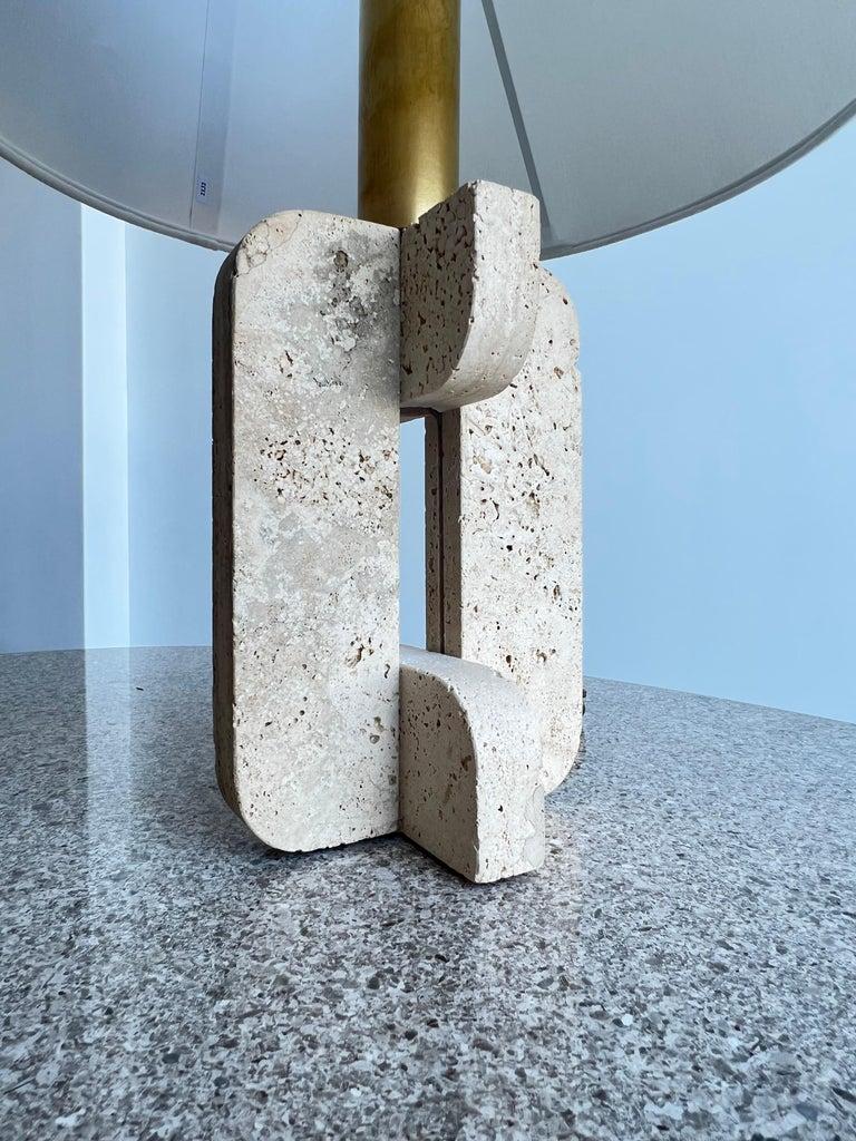Pair of Italian Travertine Base and Brass Table Lamp by Fratelli Mannelli For Sale 11