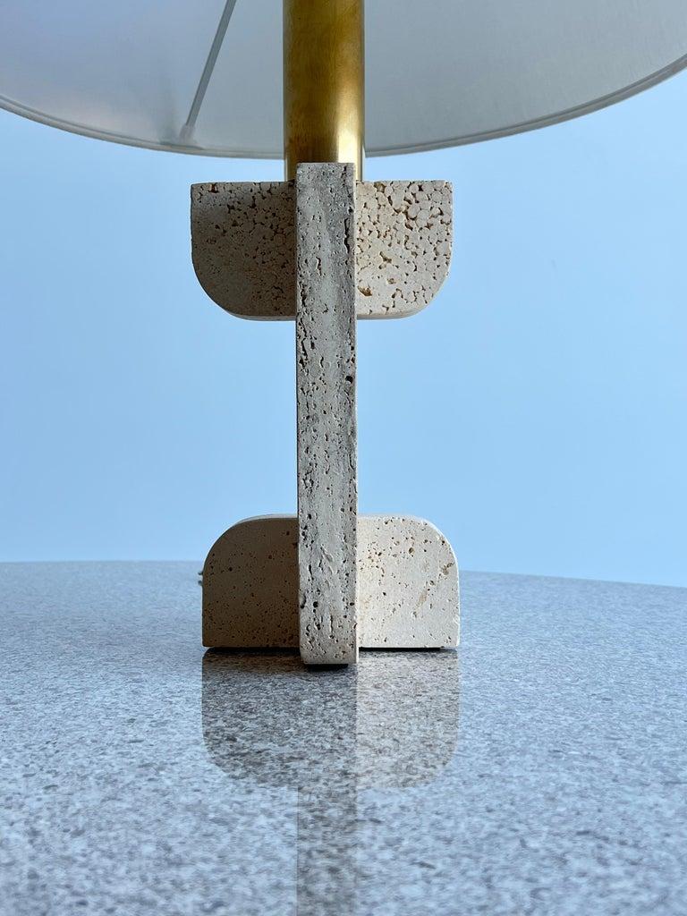 Pair of Italian Travertine Base and Brass Table Lamp by Fratelli Mannelli For Sale 12