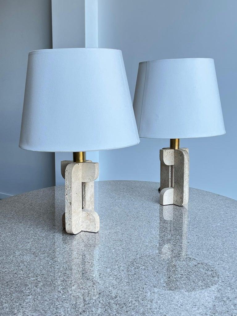 Pair of Italian Travertine Base and Brass Table Lamp by Fratelli Mannelli For Sale 13