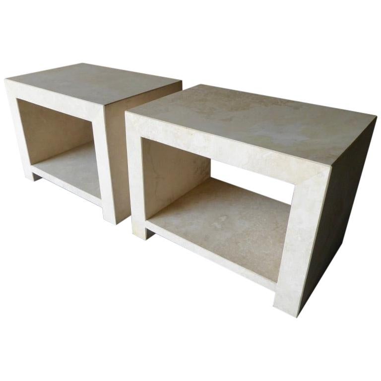 Pair of Italian Travertine "Caravelle" TwoTier End Tables Made for