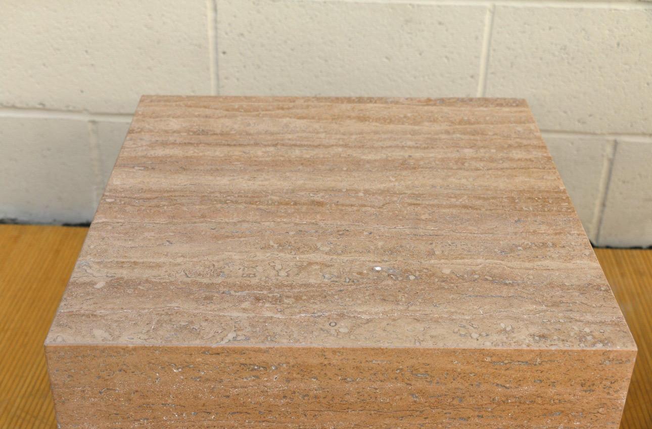 Pair of Italian Travertine Cube Pedestals/ Side Tables For Sale 3