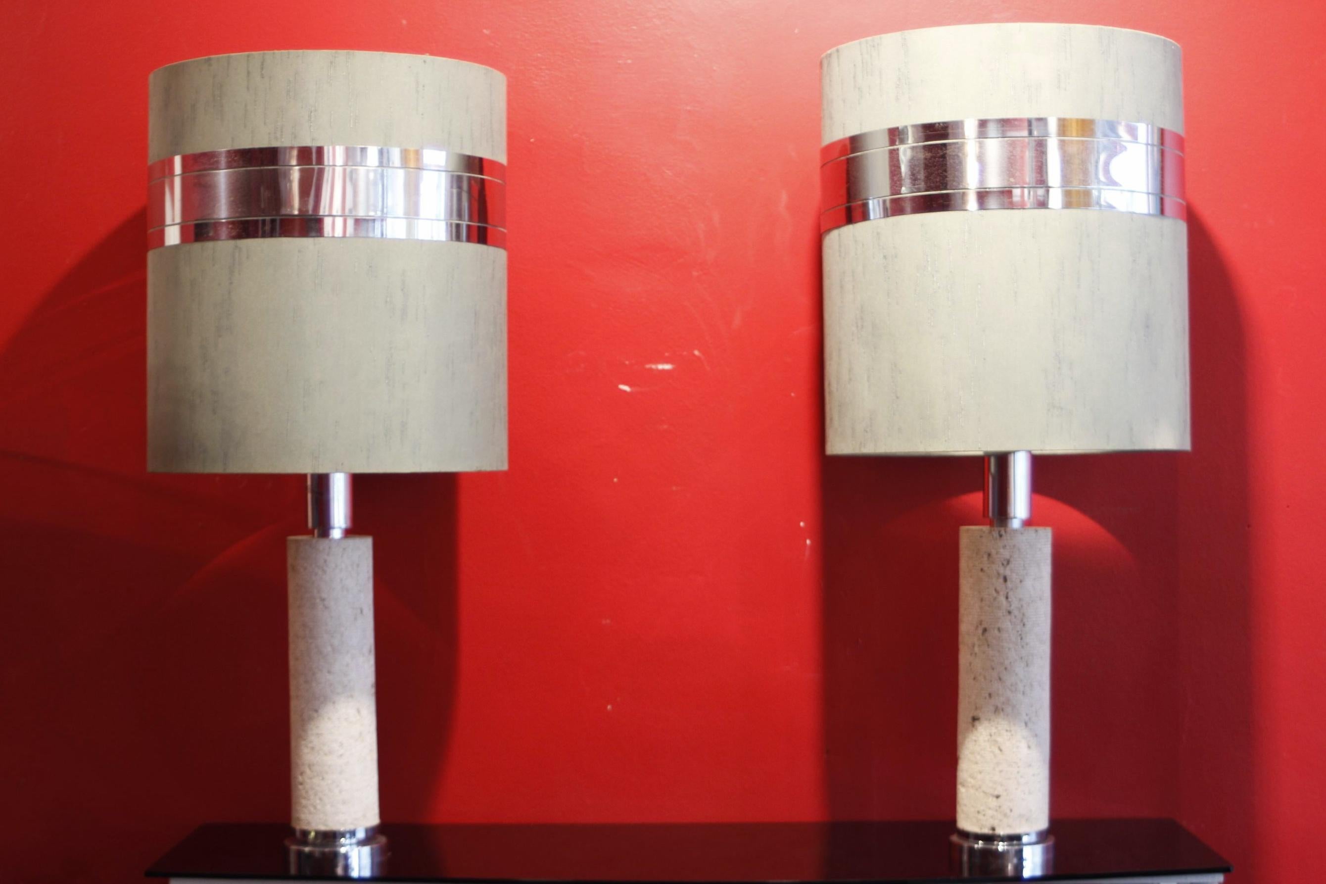 Pair of Italian travertine lamps by ce va study Firenze, 1970s For Sale 8