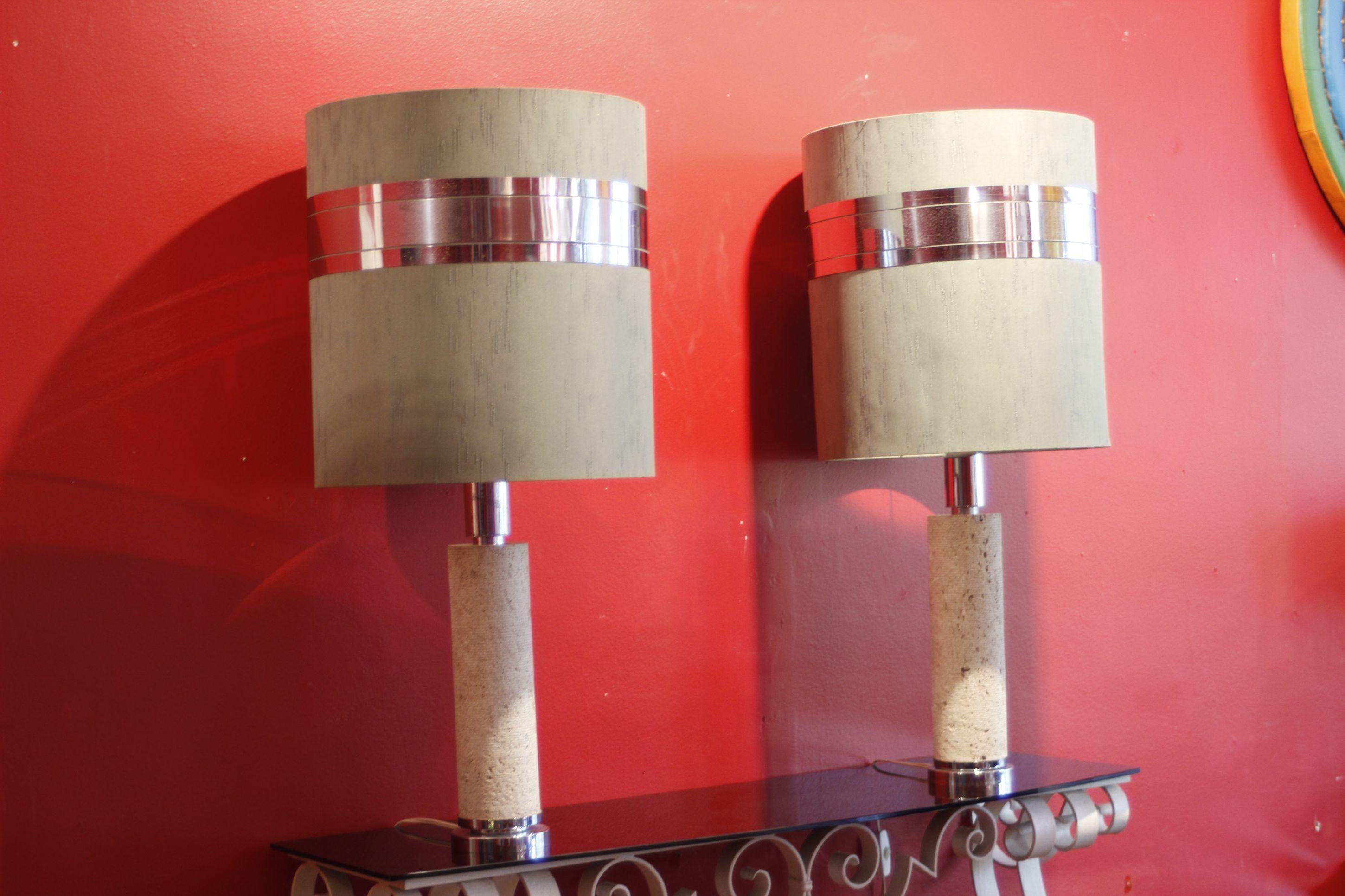 Space Age Pair of Italian travertine lamps by ce va study Firenze, 1970s For Sale