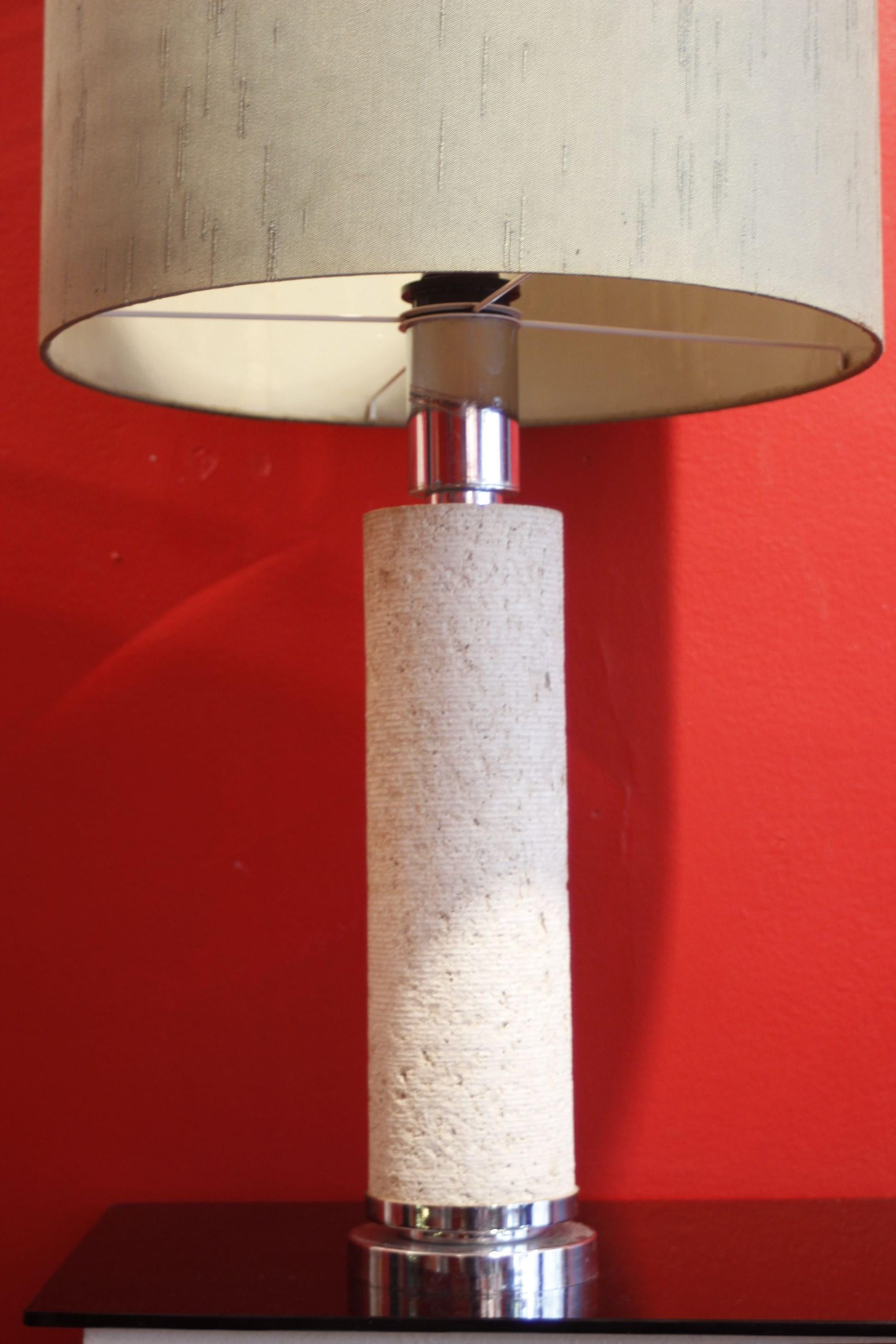 Turned Pair of Italian travertine lamps by ce va study Firenze, 1970s For Sale