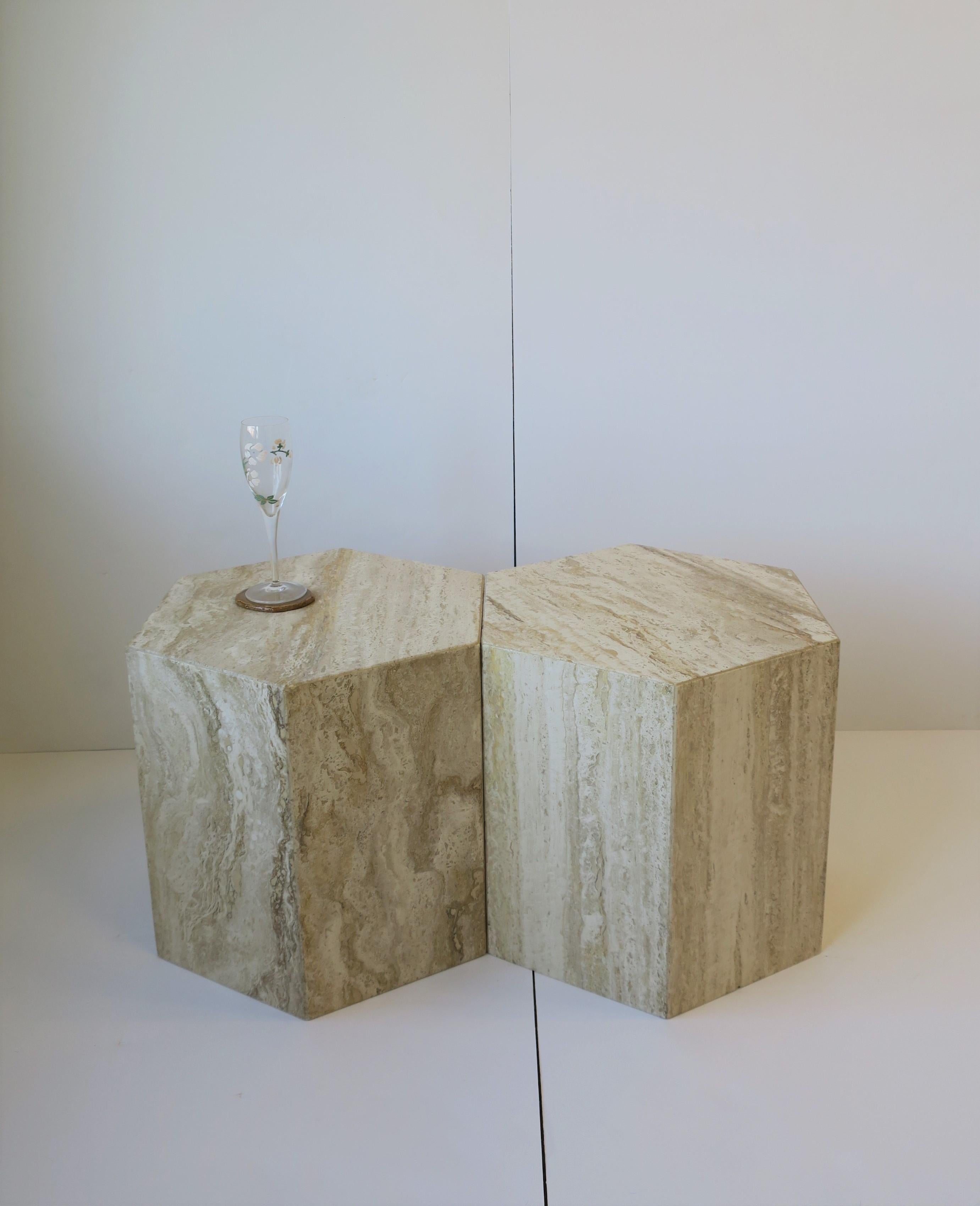 Italian 70s Modern Travertine Marble Side Tables 5