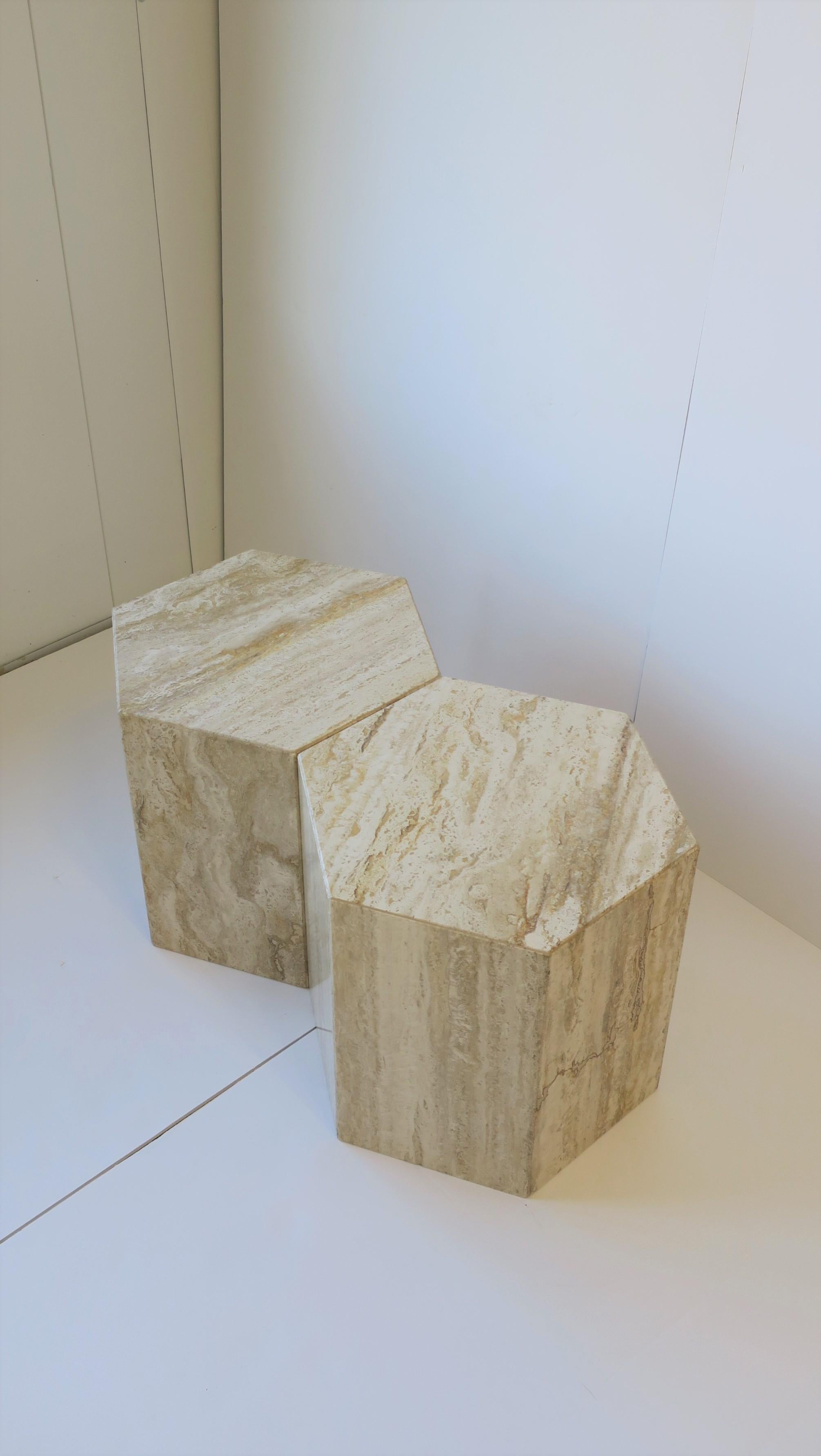 Italian 70s Modern Travertine Marble Side Tables 6