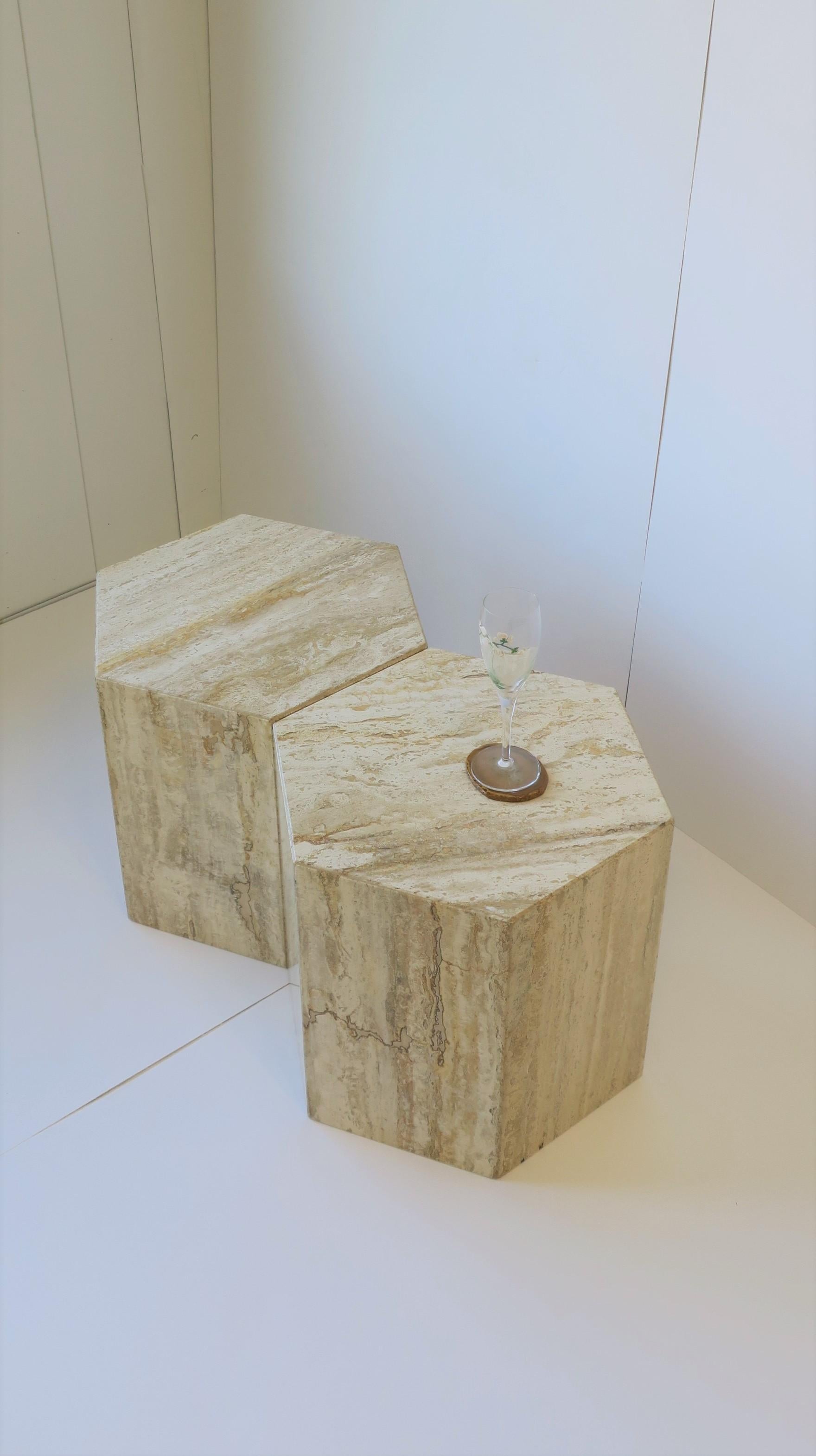 Italian 70s Modern Travertine Marble Side Tables 8