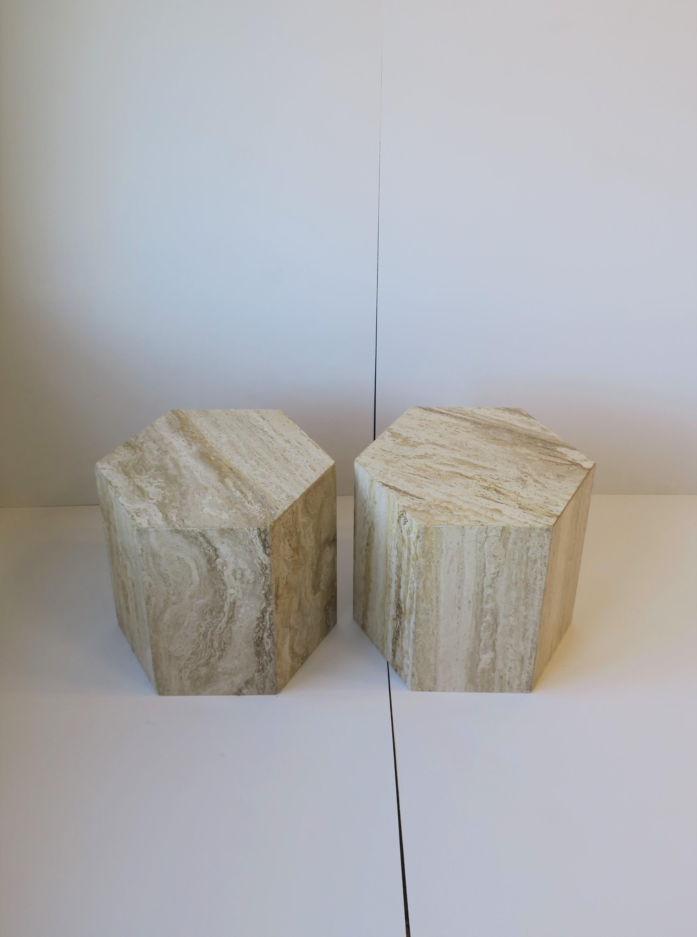 Italian 70s Modern Travertine Marble Side Tables In Good Condition In New York, NY