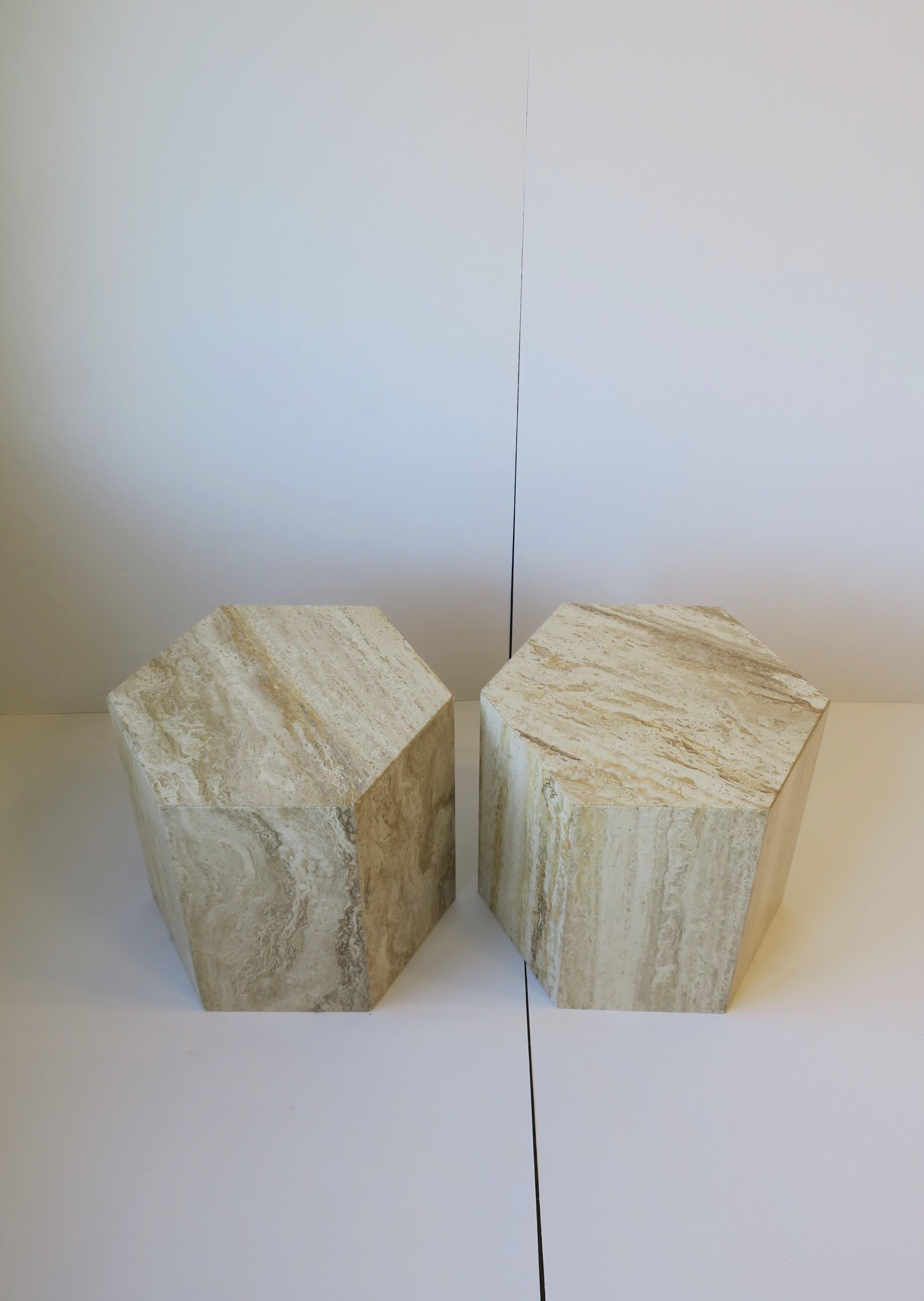 Late 20th Century Italian 70s Modern Travertine Marble Side Tables