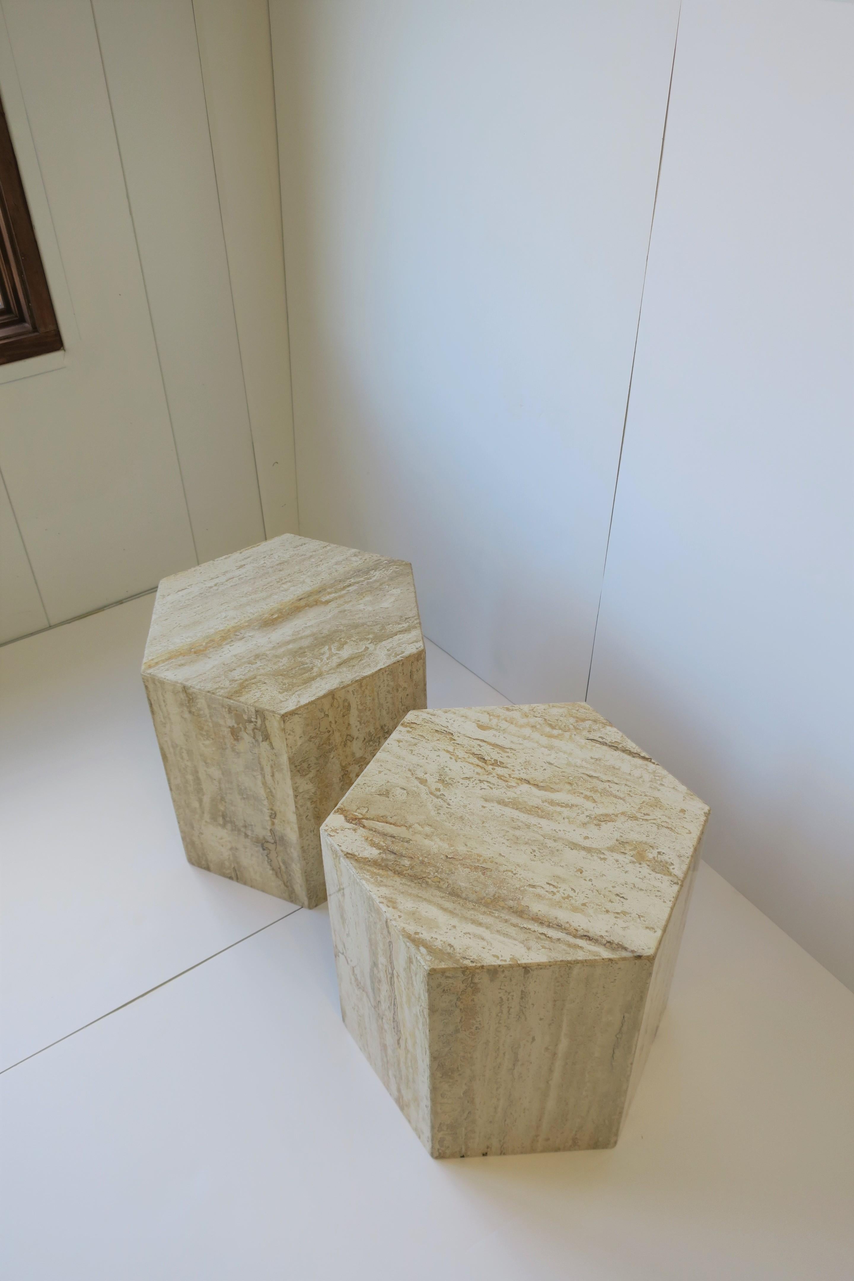 Italian 70s Modern Travertine Marble Side Tables 1