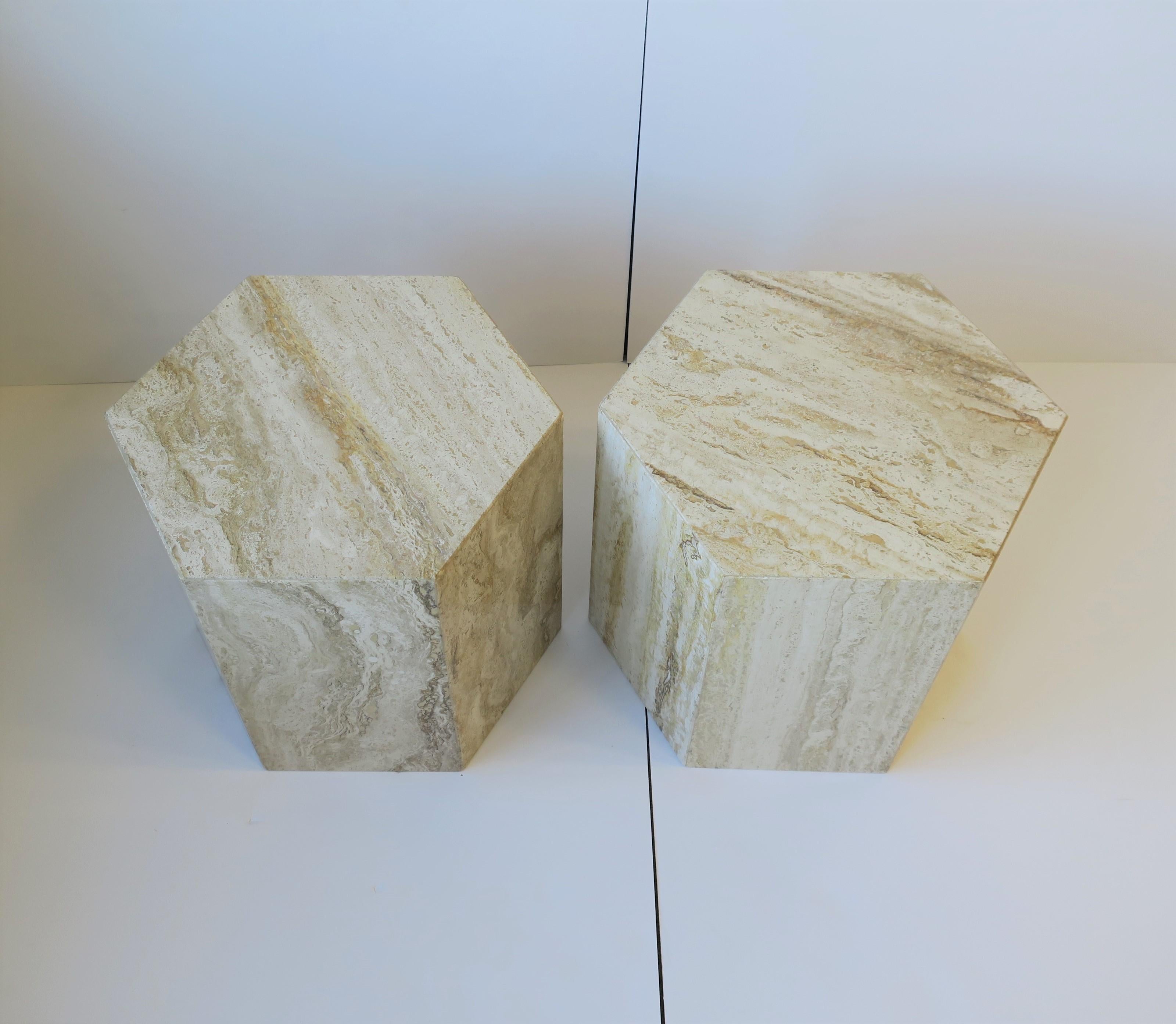 Italian 70s Modern Travertine Marble Side Tables 2