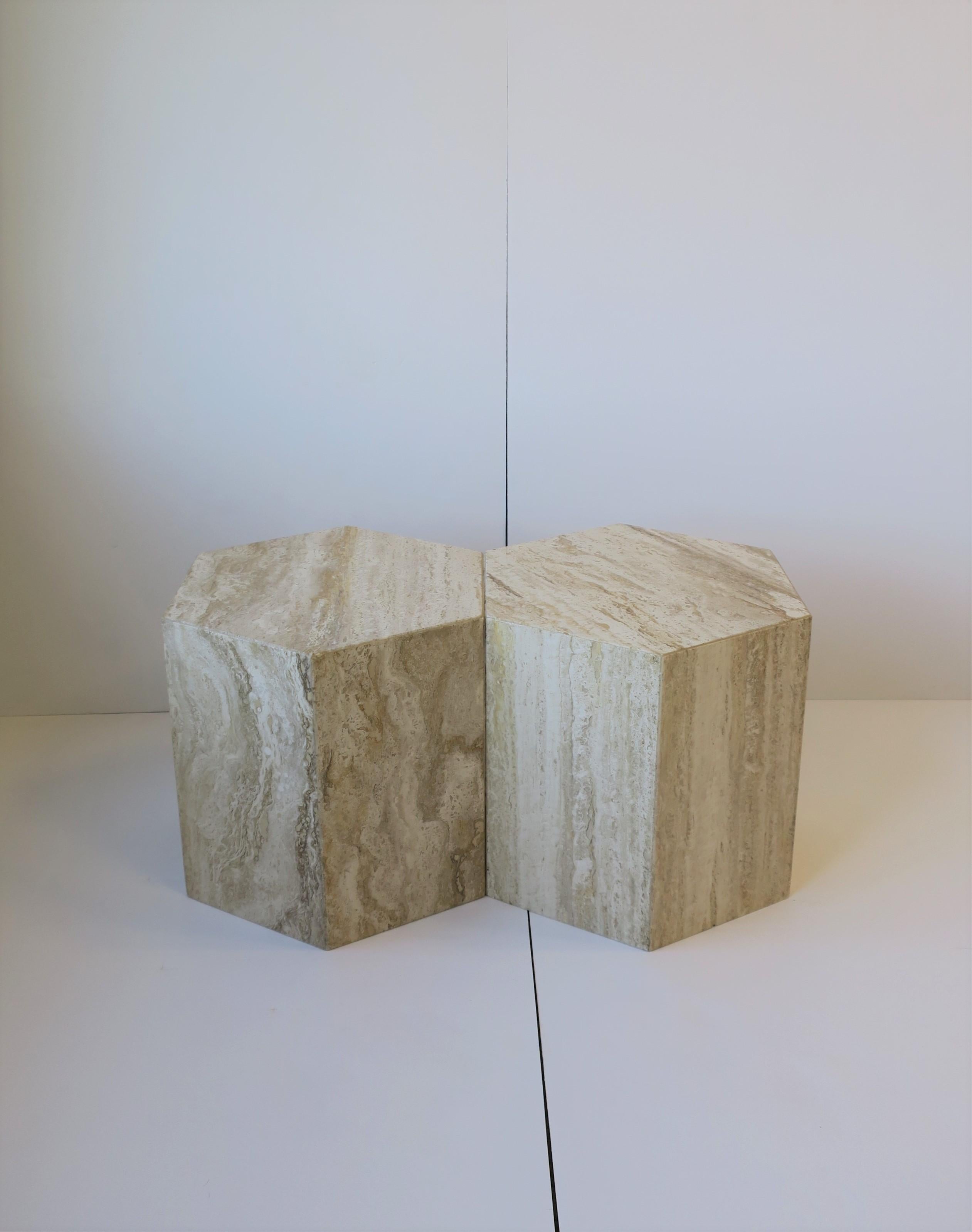 Italian 70s Modern Travertine Marble Side Tables 3
