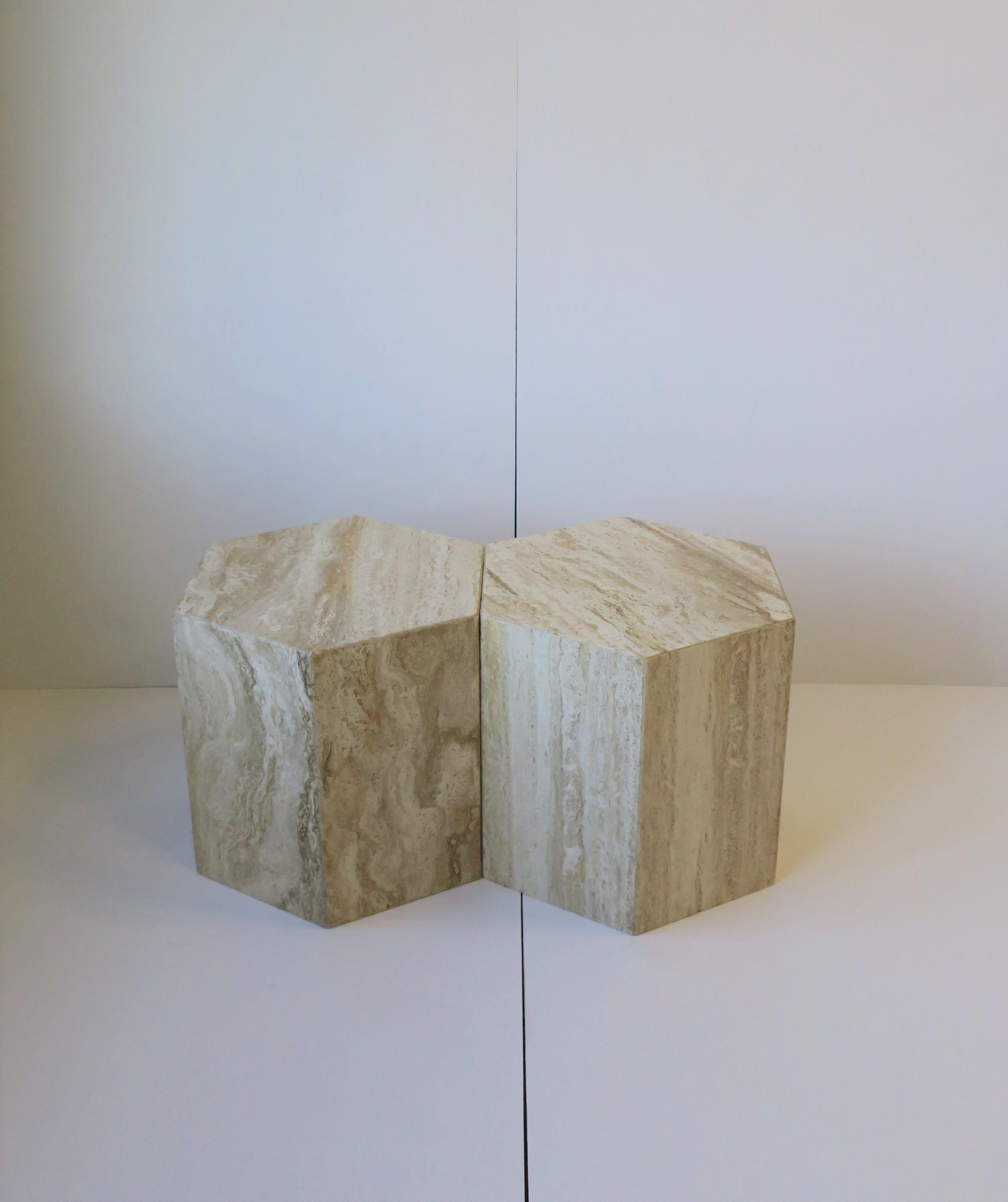 Italian 70s Modern Travertine Marble Side Tables 4
