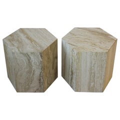 Italian 70s Modern Travertine Marble Side Tables