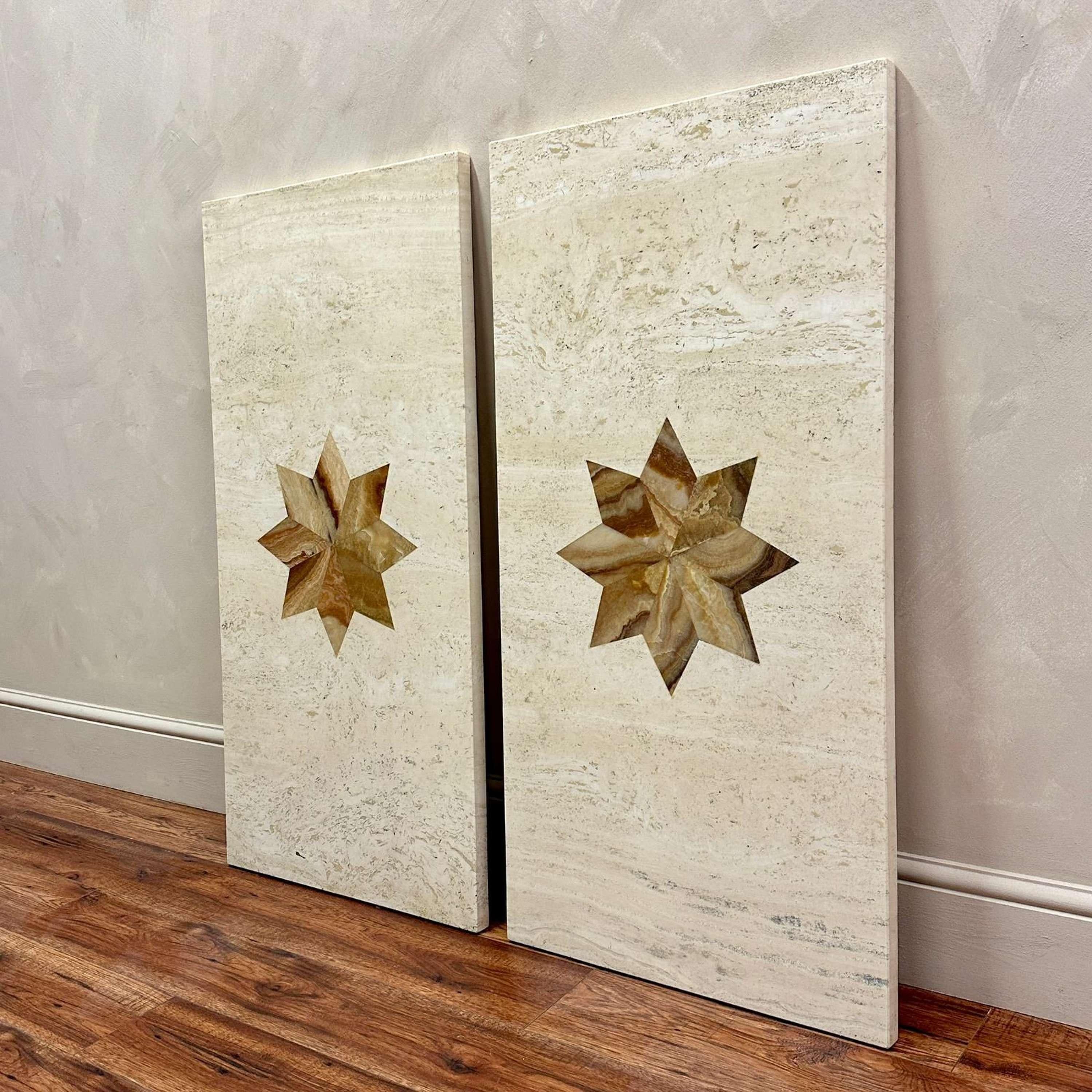 Pair of Italian Travertine & Marble Inlay Console Tops  For Sale 2