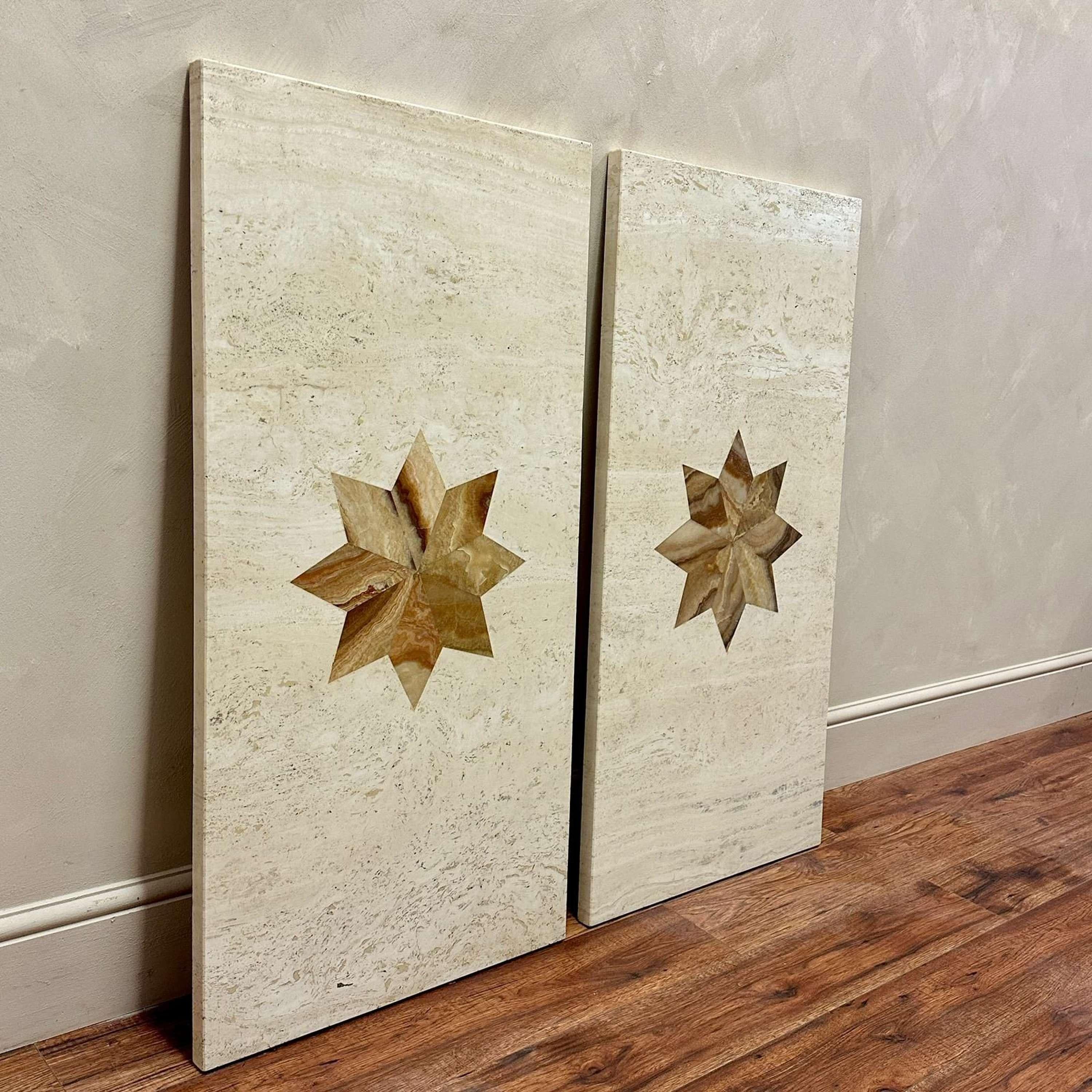 Pair of Italian Travertine & Marble Inlay Console Tops  For Sale 3
