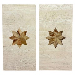Pair of Italian Travertine & Marble Inlay Console Tops