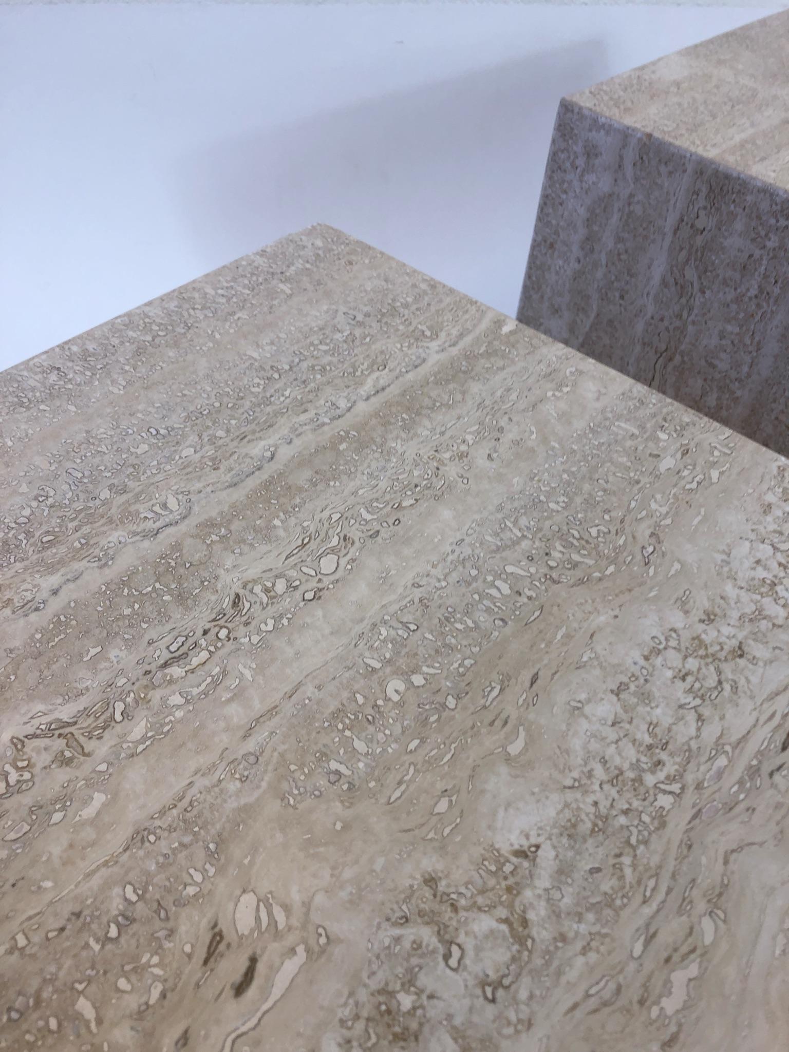 Pair of Italian Travertine Side Tables In Excellent Condition In Palm Springs, CA